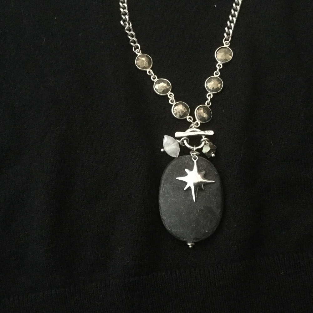 BRAND NEW Chan Luu 18.5” Silver Pyrite Stone Necklace with Pendant & Star Charm